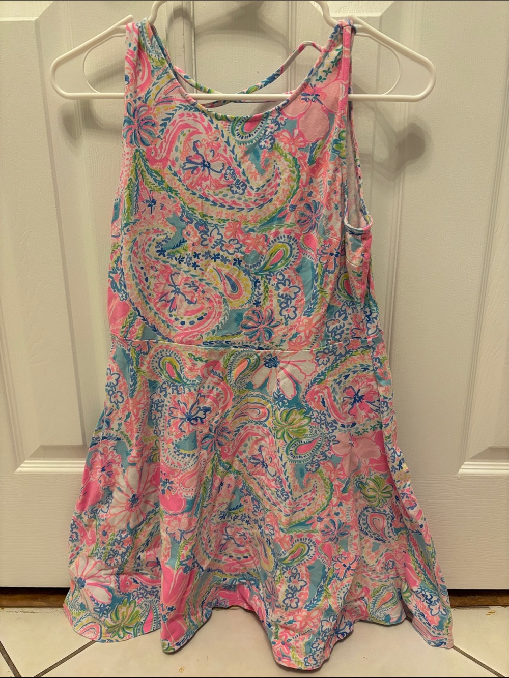 Lilly Pulitzer Girls Paisley Floral Tank Dress - Pink, Blue & Green
